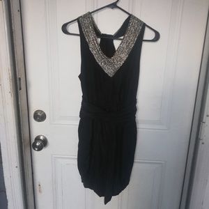 Theory 100% Silk Black Beaded Dress